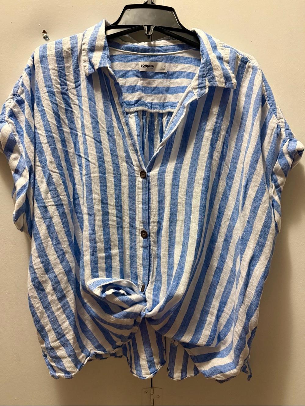 Sonoma Blue & White Striped Casual Button-Down Shirt